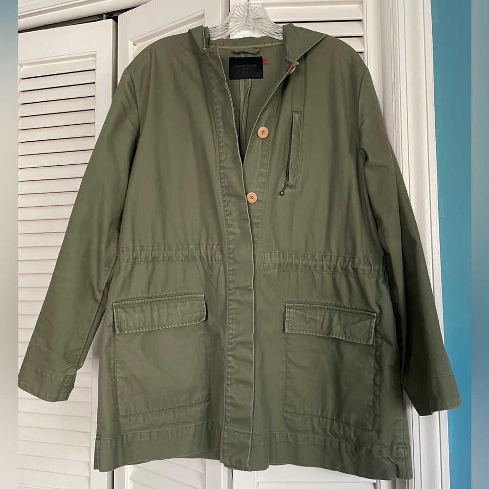 Wood Wood green cotton hooded jacket, size small